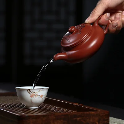 Исин дахунпао, чайный горшок, плоский драм, большой рот, чайник с крышкой, резной сливовый чайный набор