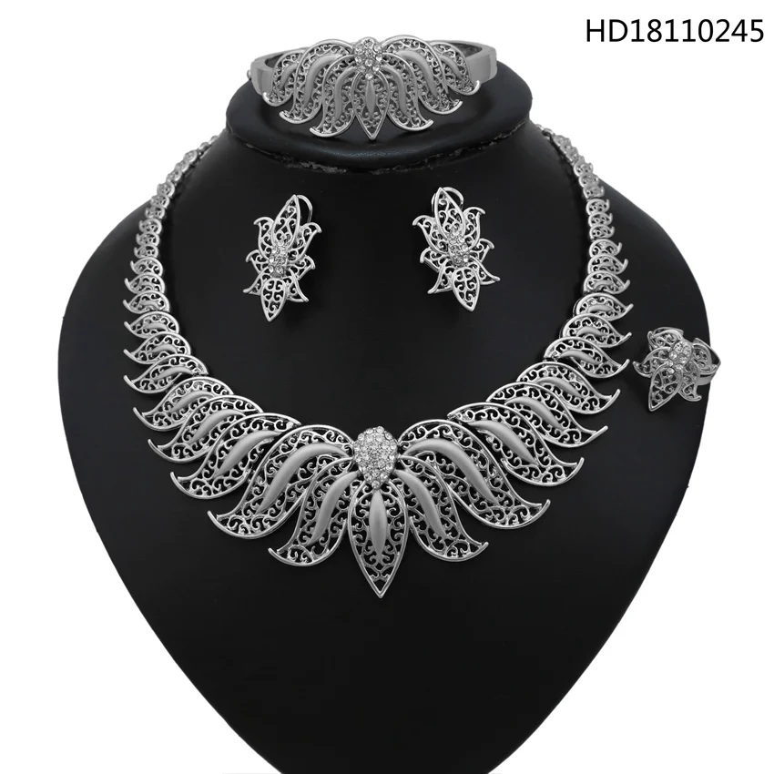 

YULAILI New Coming Fashion Zinc Alloy Silver Color Jewelry Set for Ladies Costume Accessories