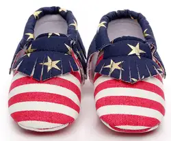 Полосатый Звезда для холст обувь кисточкой новорожденных первые ходоки мягкие мокасины moccs для малышей ботинки для детей, не умеющих ходить