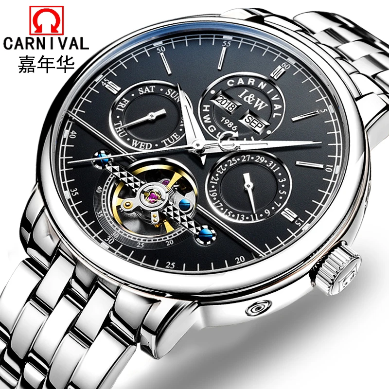 

Switzerland Carnival Luxury Men Watch Tourbillon Multi-Function Dial Sapphire Steel Wristwatch Reloj Hombre Luminous