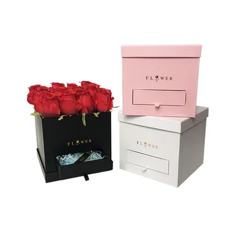 

Square Drawer Box Flower Box Florist Packing Gift Box With Lid Weeding Party Gifts For Guests Flower Bouquet Package 21*21*19CM