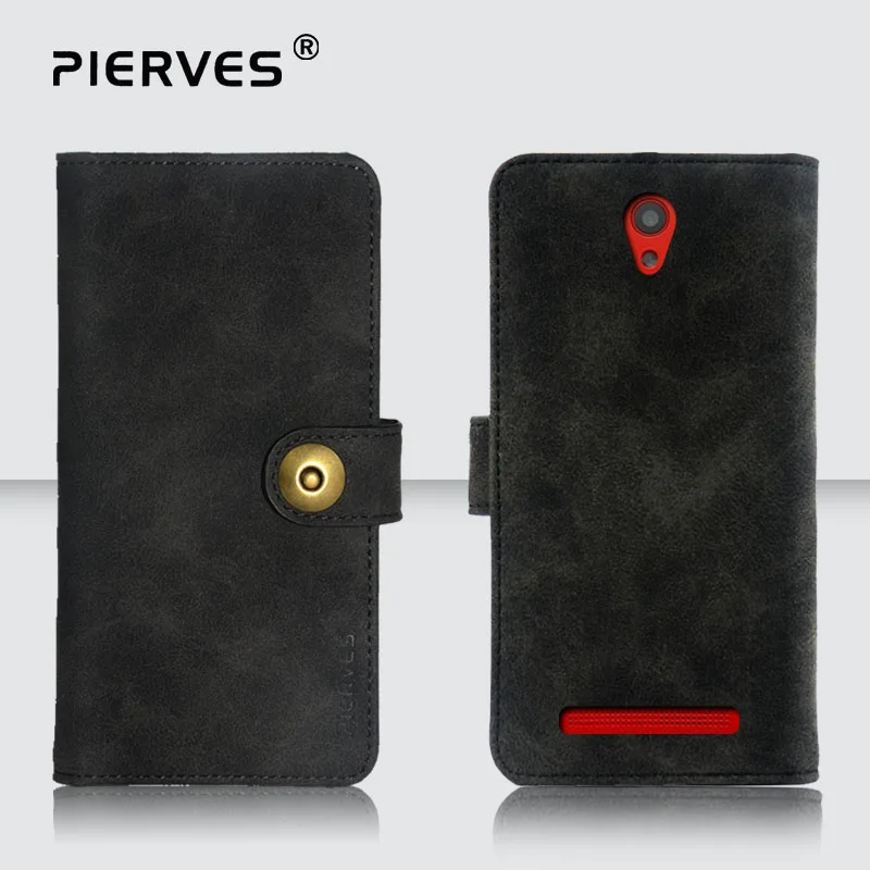 

Pierves Premium Retro Wallet Case Vintage Leather Classical Folio Flip Cover For Prestigio Muze C5 PSP5510 Duo