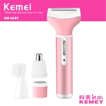 Kemei 4in1 Kit Lady Shaver Epilator Nose Beard trimmer Stainless Blade Women Razor Body Hair Removal Machine KM-6637