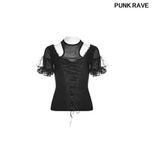 Готическая популярная женская облегающая Сексуальная кружевная лента нарисованная лента повязка Сетчатая футболка модная футболка с буфами и короткими рукавами Панк рейв T-490