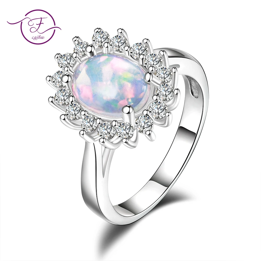 

New Arrival Charms 6x8MM White Fire Opal Rings Women's Fashion Party Wedding Jewelry 925 Sterlling Silver Ring Size 6-10 bague