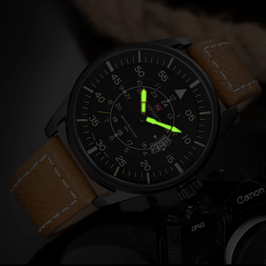 Часы NAVIFORCE мужские модные повседневные кожаные кварцевые наручные дисплей с