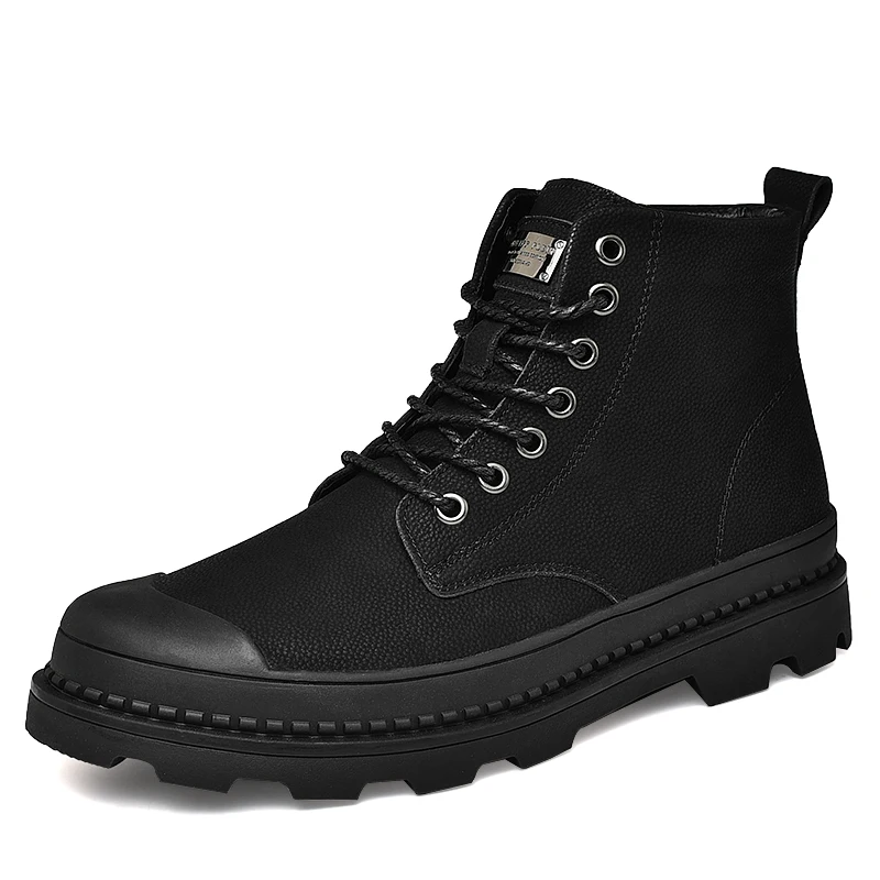 

Men Ankle Boots Geniune Leather Boots Frosted Lace Up With Zipper Warm Casual Shoes Solid Male Work Boots