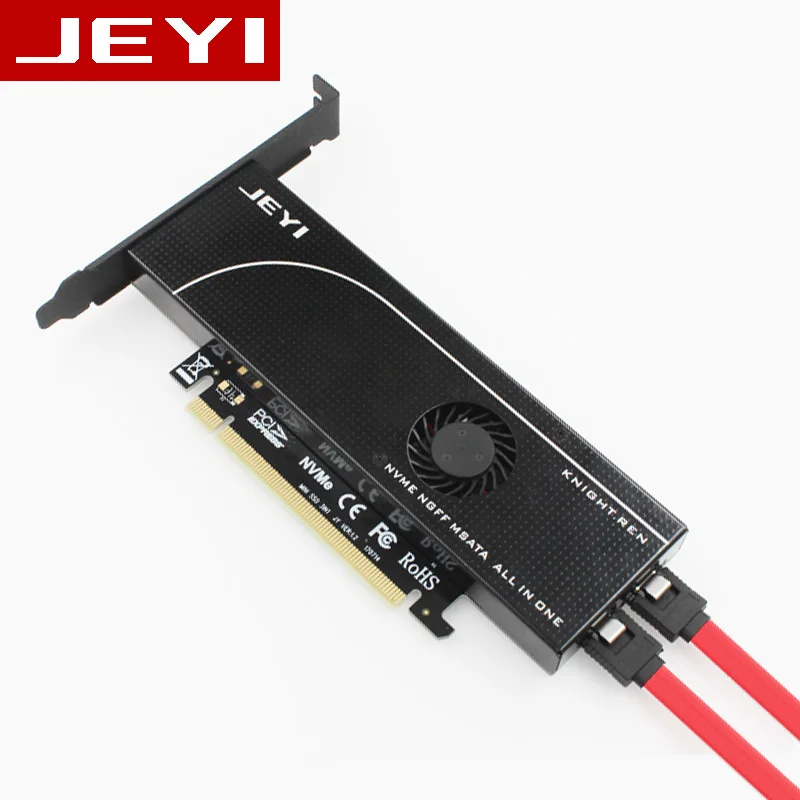 JEYI KNIGHT PCIE3.0 NVME адаптер x16 PCI-E полная скорость M.2 2280 алюминиевый лист теплопроводность кремния Вафля Вентилятор охлаждения SSD