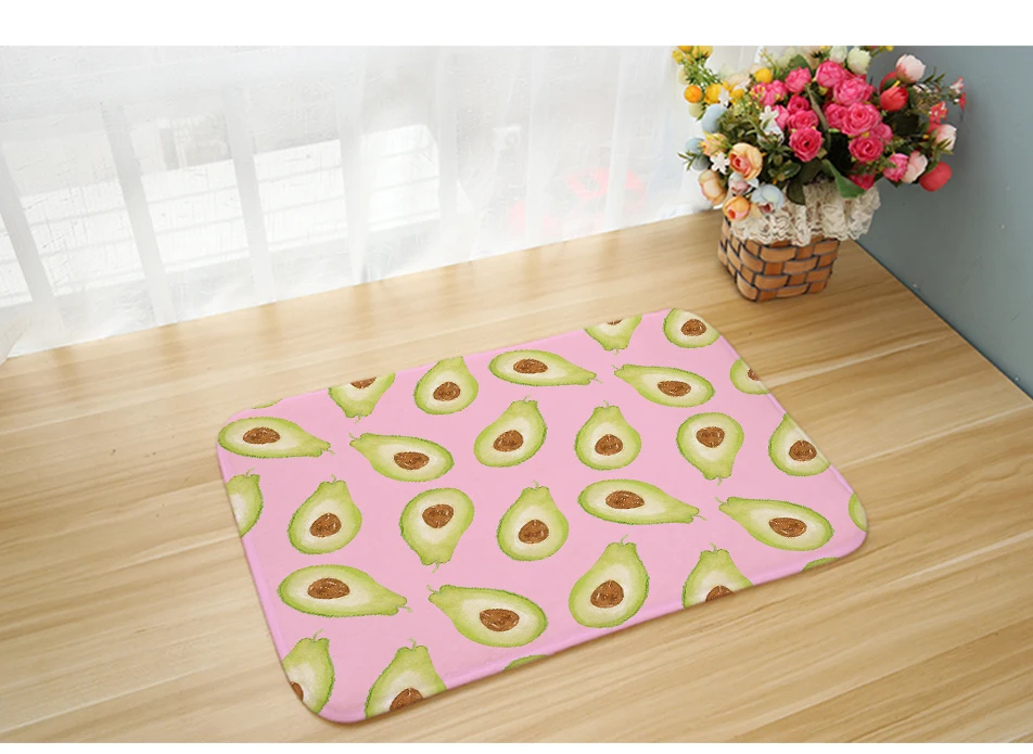 Miracille Avocado Bathroom Curtain Mat Set Waterproof Polyester Shower Curtains and Anti-slip Mat Home Decoration