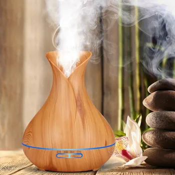 

VVPEC 400ml Aroma Essential Oil Diffuser Ultrasonic Air Humidifier with Wood Grain 7 Color Changing LED Lights for Office Home