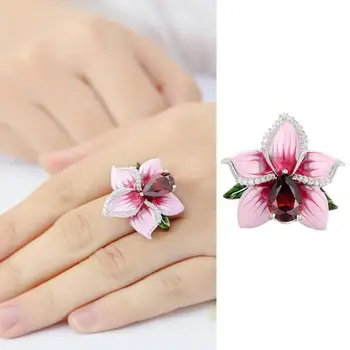 

925 Sterling Silver Luxury Red Rose Flower Rings For Women Party Creative Ring Fashion Jewelry Handmade Enamel Gifts