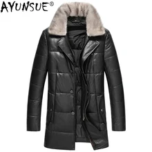 AYUNSUE, натуральная кожа, куртка, мужской пуховик, осень, зима, длинный, овчина, пальто для мужчин, норка, меховой воротник, куртки KJ1119