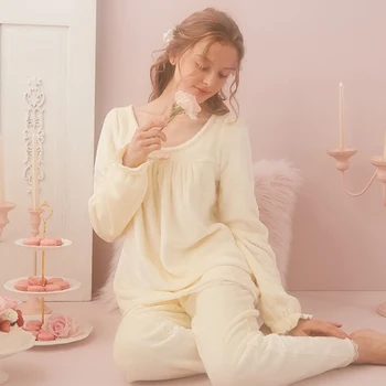 

Pajamas Women Sleepwear Pyjamas Winter Long Pants Set Vintage Pajamas suit Flannel Coral Velvet