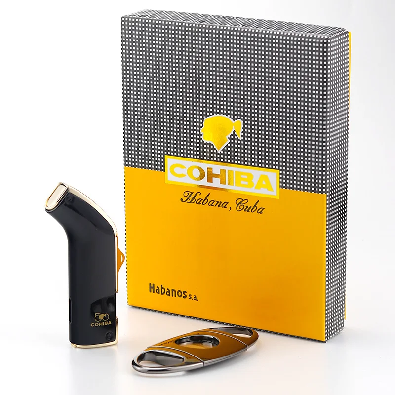 COHIBA Deluxe JET FLAME зажигалка и резак для сигар из нержавеющей стали с модной коробкой в подарок