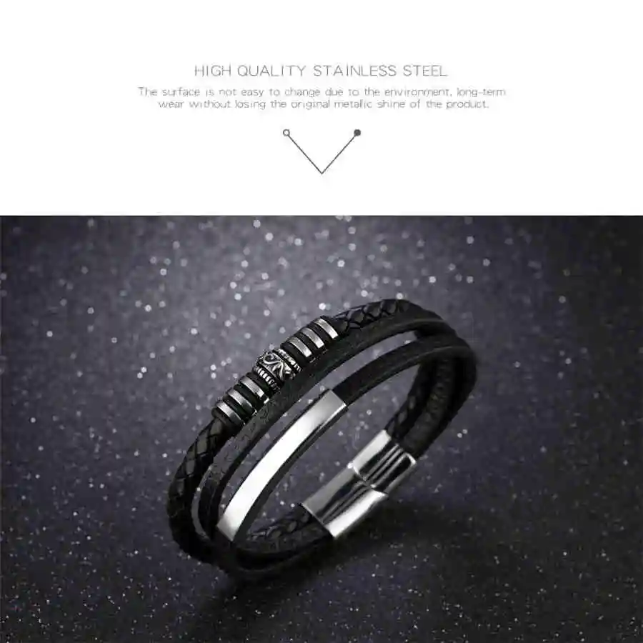 XQNI, высокое качество, мужской кожаный браслет, нержавеющая сталь, черный цвет, магнит, 200 мм, аксессуары, ювелирное изделие, подарок на день рождения