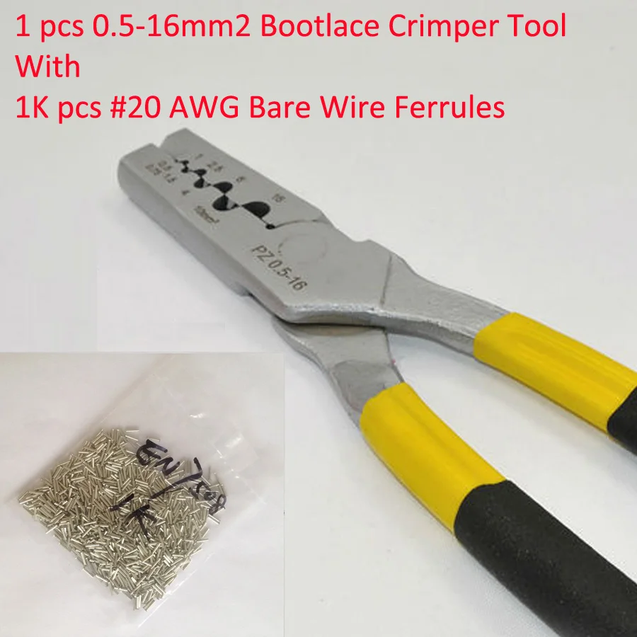 

PZ0.5-16 0.5-16mm2 Crimping Tool Bootlace Ferrule Crimper and 1K #20 AWG EN7508 Bare Bootlace Wire Ferrules