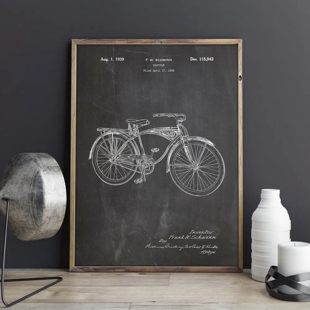 Патент на велосипед Schwinn художественное искусство стену велосипеда хипстерские