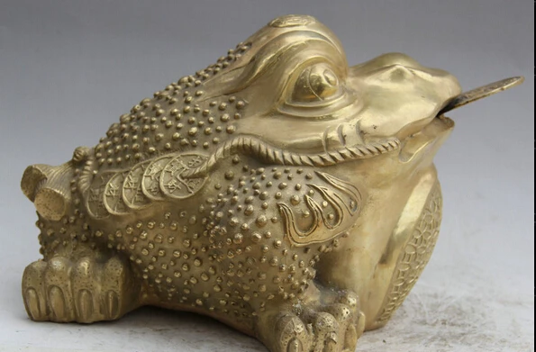 

JP S0524 20" Chinese Brass Folk Feng Shui Wealth Golden Toad Spittor Statue sculpture