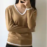 2019 spring new V-neck sweater pure cashmere sweater women loose lazy casual spell color sweater large size sweater