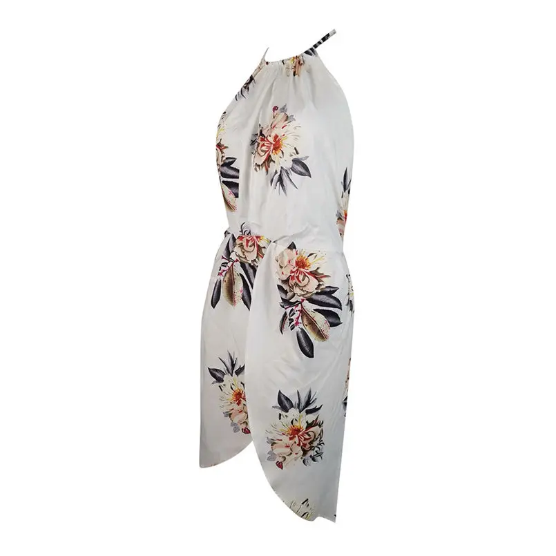 New Women Summer Sexy Sleeveless Halter Neck Floral Print Casual Mini Dress Elegant Lady Vintage Casual Party Dress #4R14 (8)