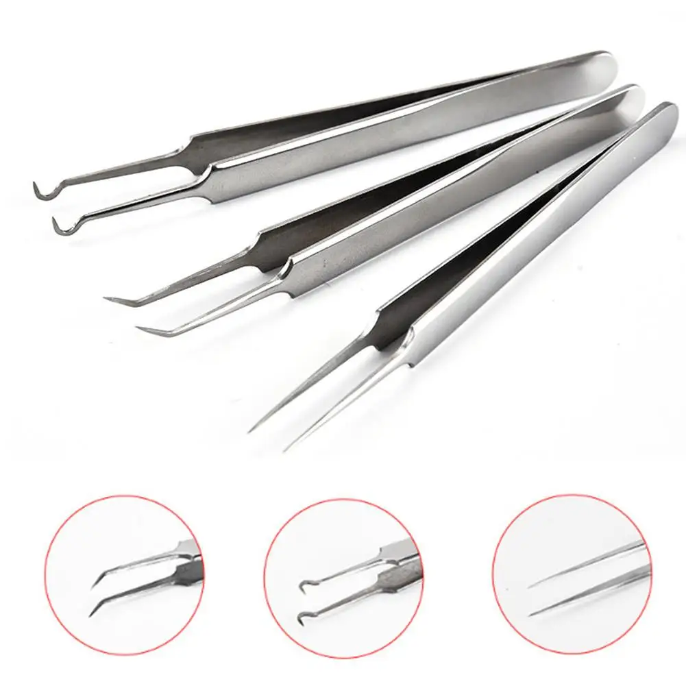 3PCS Professional Stainless Steel Acne Needle Clip Tweezers Tools