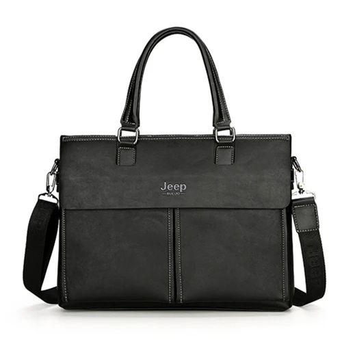 Мужской портфель s Jeep, большой бренд, деловая разрезная кожаная сумка для 14 дюймов, сумки для ноутбука, мужской портфель для путешествий, сумка-тоут, А4, файлы - Цвет: Black