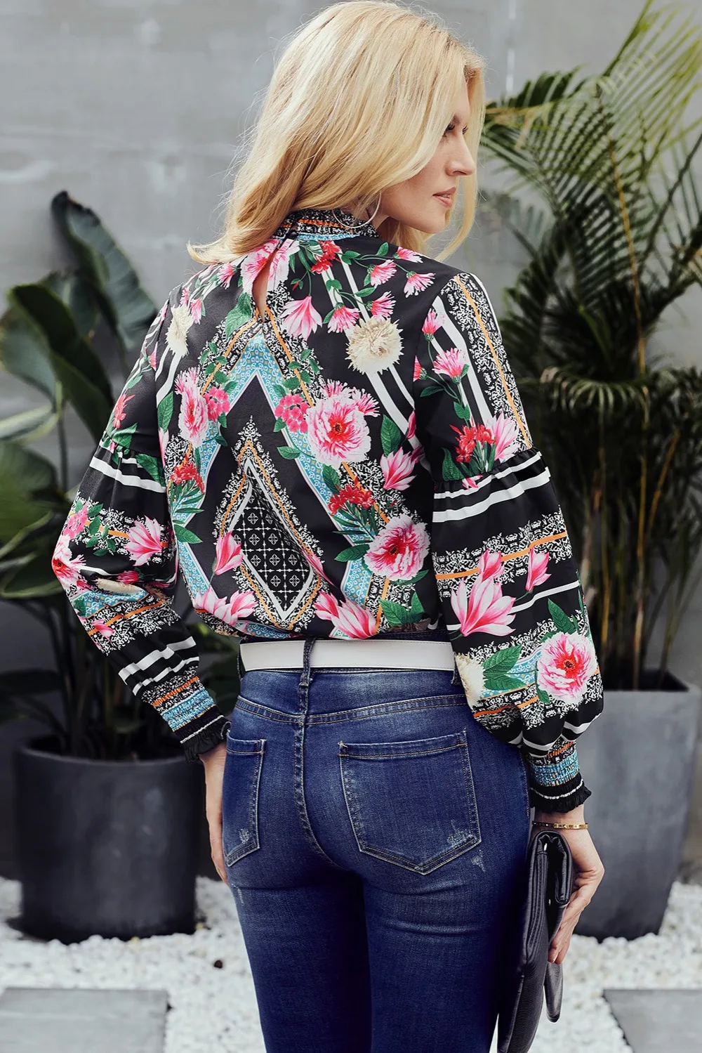 Black-Bohemian-Floral-Print-Smocked-Long-Sleeve-Blouse-LC251632-2-5