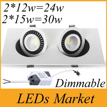 

Dimmable COB Led Downlight 2x12w 2x15w Double Led Recessed Down Light Spotlight lamp bulbs AC85-265V 360 degree rotation +Driver