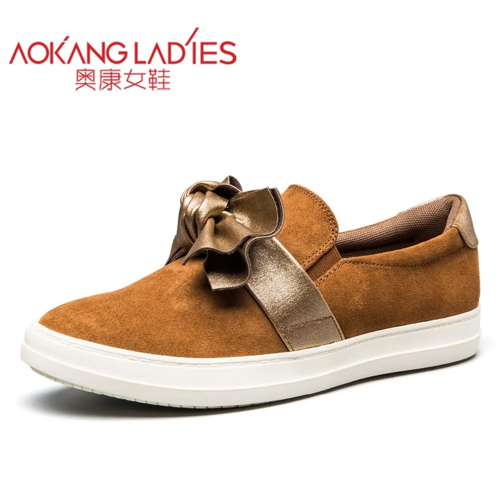 AOKANG 2017 autumn New Arrival sweet lady shoes woman pointed toe flats