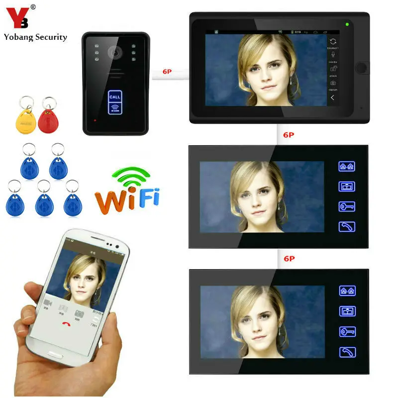 

RIFD unlock Video Intercom 3x 7 Inch Monitor Wifi Wireless Video Door Phone Doorbell Camera Intercom System Android IOS APP