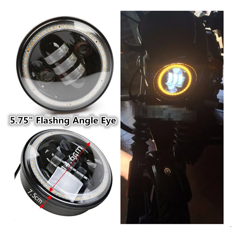 

New Motorcycle Accessories 5.75" Harley Led Headlight High/Low 5-3/4" with Angle Eyes Halo led motorcycle headlamp light