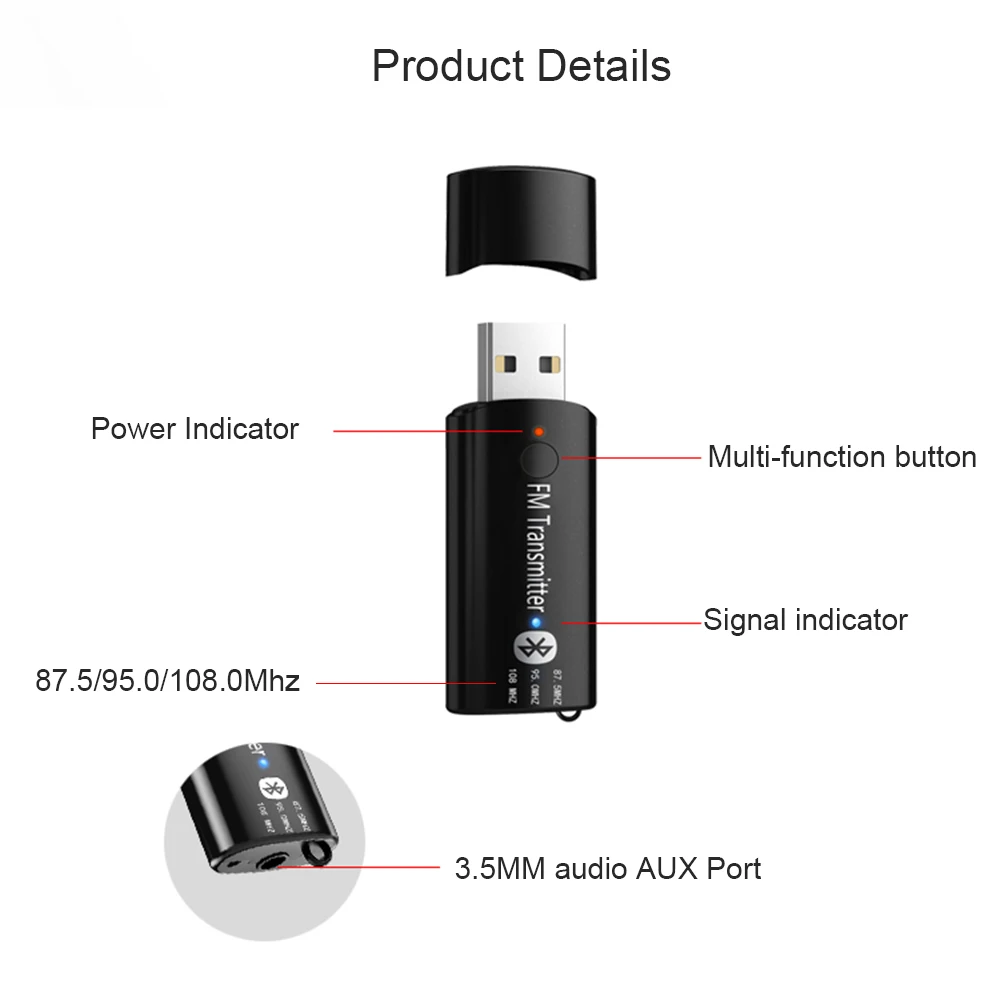 JINSERTA мини USB автомобильный mp3 музыкальный плеер Bluetooth 5,0 приемник fm-передатчик 3,5 мм разъем Aux модулятор комплект Hands free