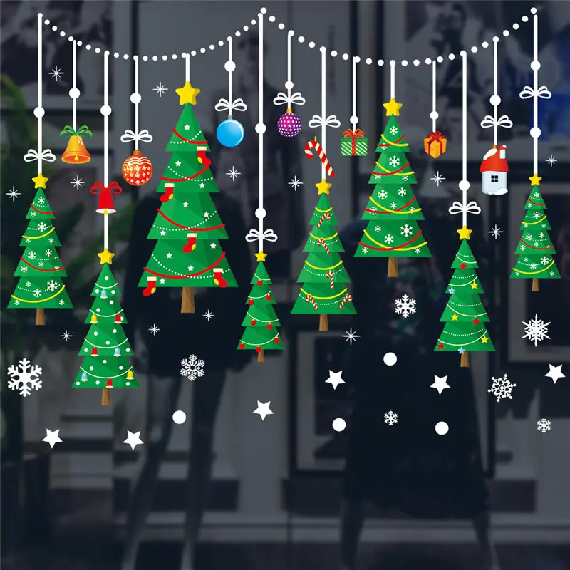 

Wall Sticker Home Decor Self Adhesive Merry Christmas New Year Festival Window Class Door Plane Sticker Cartoon T Waterproof