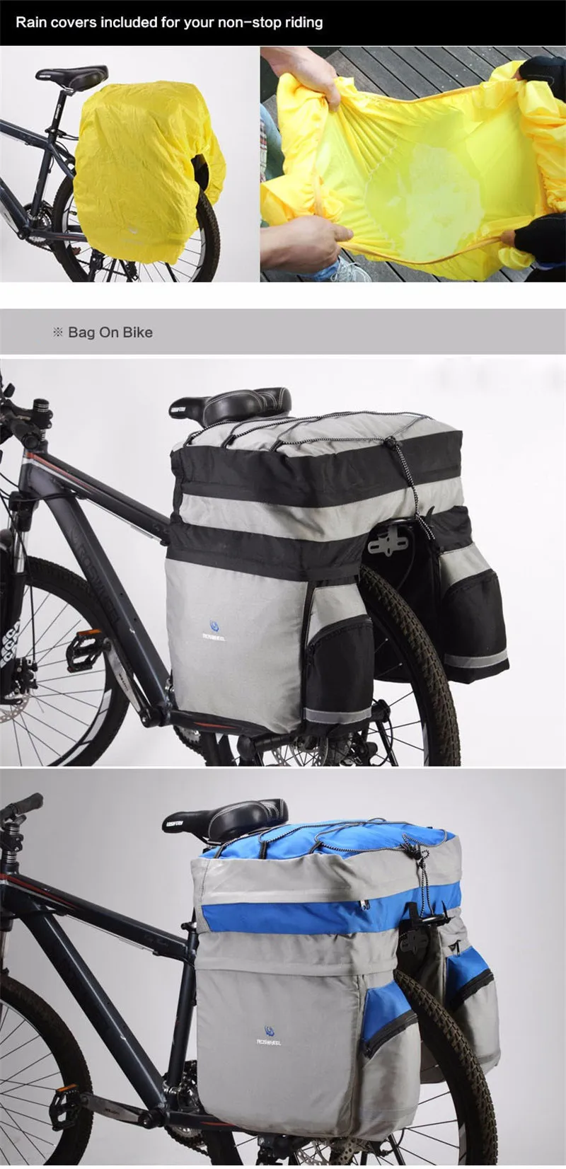 Excellent ROSWHEEL 60L Waterproof MTB Mountain Bike Rack Bag 3 in 1 Multifunction Road Bicycle Pannier Rear Seat Trunk Bag 14590 4