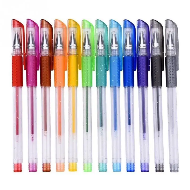 

12Pcs Glitter Gel Pens Set for Coloring Book Drawing Art Doodling Sketching Student School Office Stationery Blue Black @