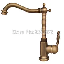 Ретро Античная Латунь Поворотный Ванная комната смеситель Одной ручкой сосуд Раковина Смесители на бортике can036