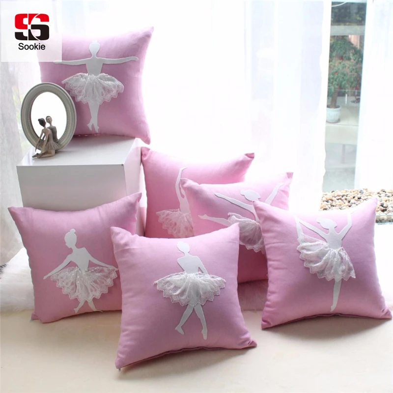 

Sookie Pink Cushion Cover Cotton Linen Girl Ballet Pillowcase Home Decoration Nordic Style Pillow Cover for Sofa 45x45cm