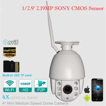 

1080P SONY CMOS P2P Onvif WiFi Camera HD 4x Optical Zoom Lens build-in 32TF Card Pan/Tilt PTZ Camera Outdoor Dome Wireless