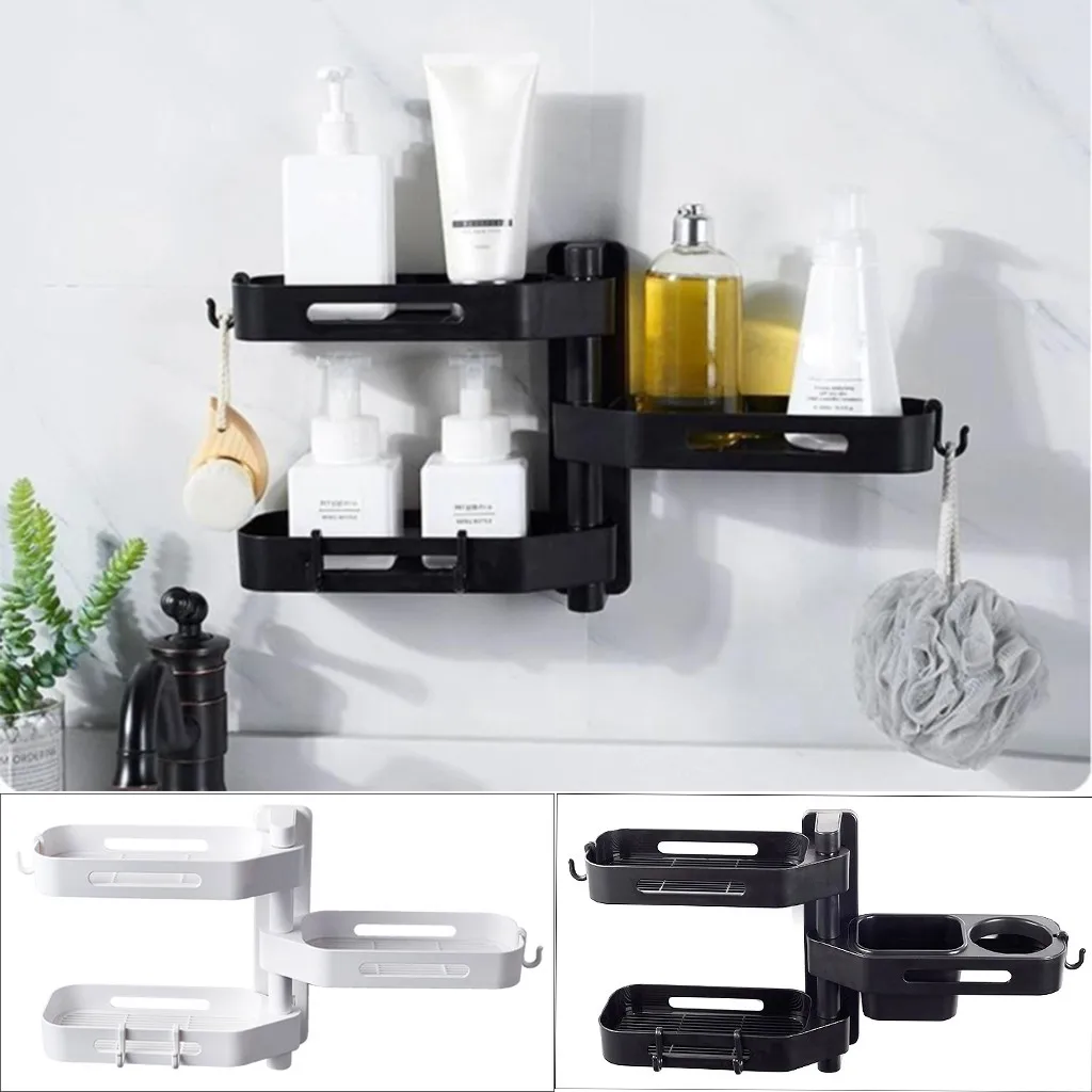 

3 Tier 180 Degree Wall Organizer Free of Punch Rotating Wall Mount Bathroom Storage Rack Box Holder Rangement Salle De Bain