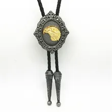 Западный Галстук боло для женщин с кожаной веревкой цепи золотой Орел голова Винтаж Ковбой Боло шеи галстук Мужские аксессуары