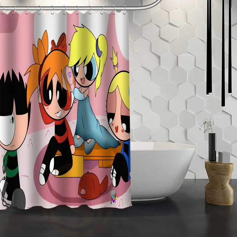 Powerpuff девушки пользовательские занавески для душа водонепроницаемый ткань для ванной Шторка для ванной WJY1.17
