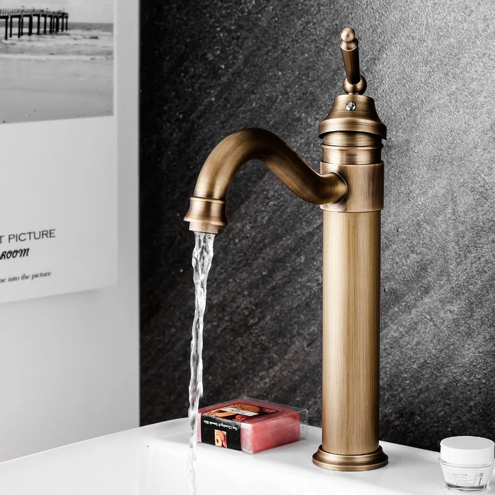 

Antique art basin faucet plus high basin plus high hot and cold copper full of European retro faucet kitchen tap