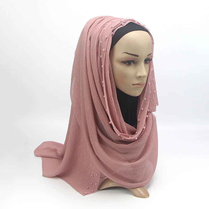Модный шифоновый шарф с бусинами, Лоскутная складка, жемчужный шарф, шали, хиджаб, драпировка, шаль, шарфы, 20 цветов