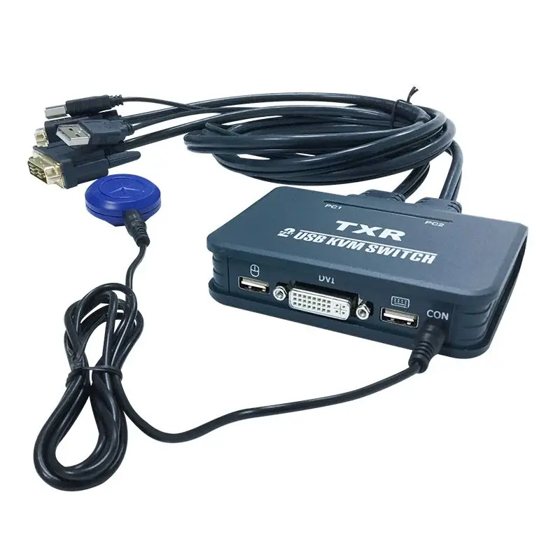  2 Port Usb 2.0 2 In 1 Out Dvi Kvm Switcher Switch Box With Audio Video Cable For Monitor Keyboard M