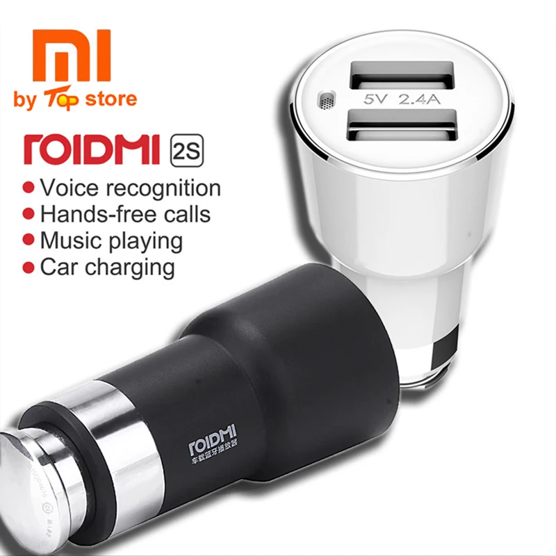 

Original Xiaomi ROIDMI 2S Bluetooth Handfree Car Charger With Mic & Music Player Speaker Dual USB 5V 3.8A For iPhone and Android