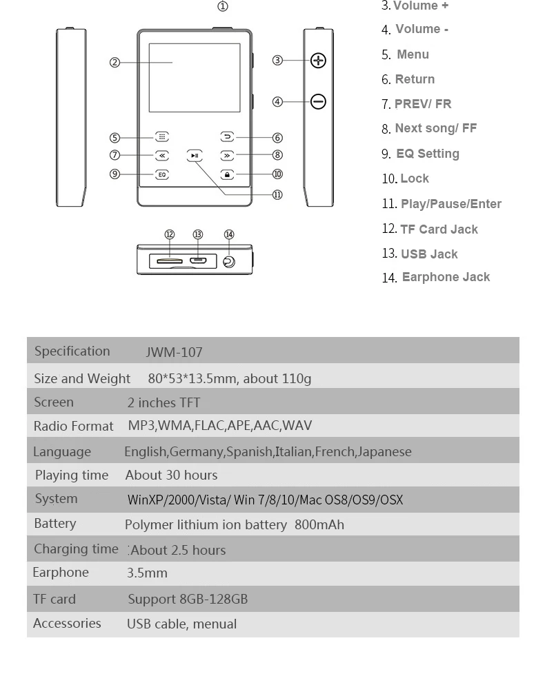 JWD HIFI музыкальный плеер мини Mp3 сенсорный экран без потерь 30 WAV/FLAC/APE 8 ГБ/16 ГБ Поддержка линейного выхода