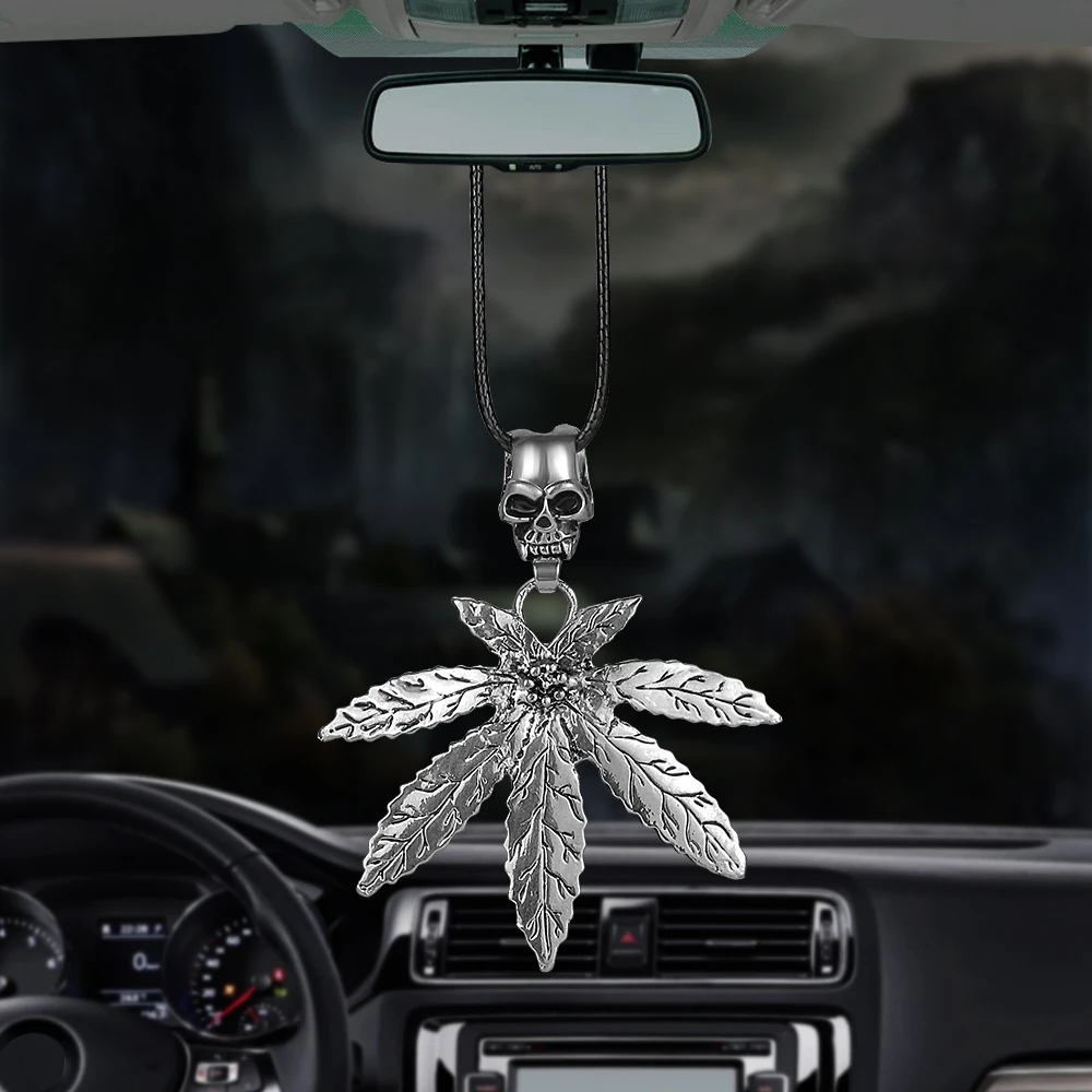 

Car Pendants Charm Metal Maple Leaf Rearview Mirror Decoration Hanging Ornaments Retro Weed Automobile Decor Accessories Gifts
