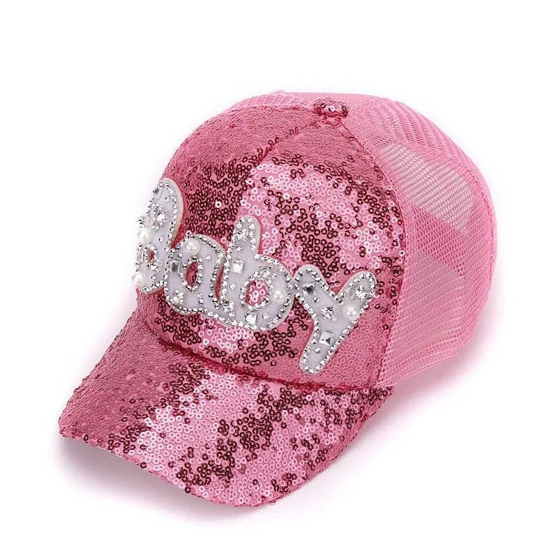 Новый Настоящее сетки кепки для детский подарок Детские кепки-бейсболки алмаз блесток Защита от солнца шапки регулируемый летние дети и