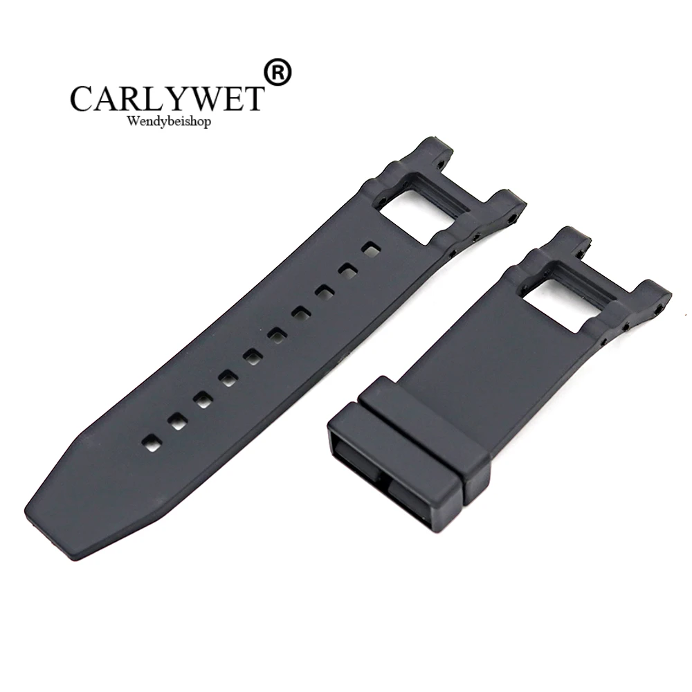 CARLYWET 28 мм стиль черный ремешок водонепроницаемый резиновый сменный Браслет для часов специальный популярный