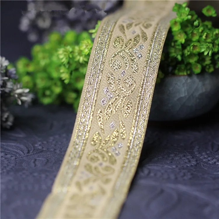 Width 3.3cm Ethnic Gold Color Embroidery Lace Trim DIY Clothing Sewing